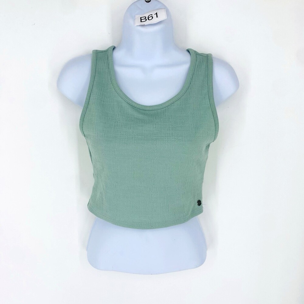 Roxy Sage Green Textured Crop Tank Medium Cut Out Back Beachy Boho Surf Style